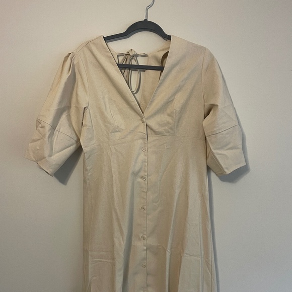 Communes Cotton Linen Blend Button Down Midi Dress - Picture 4 of 6